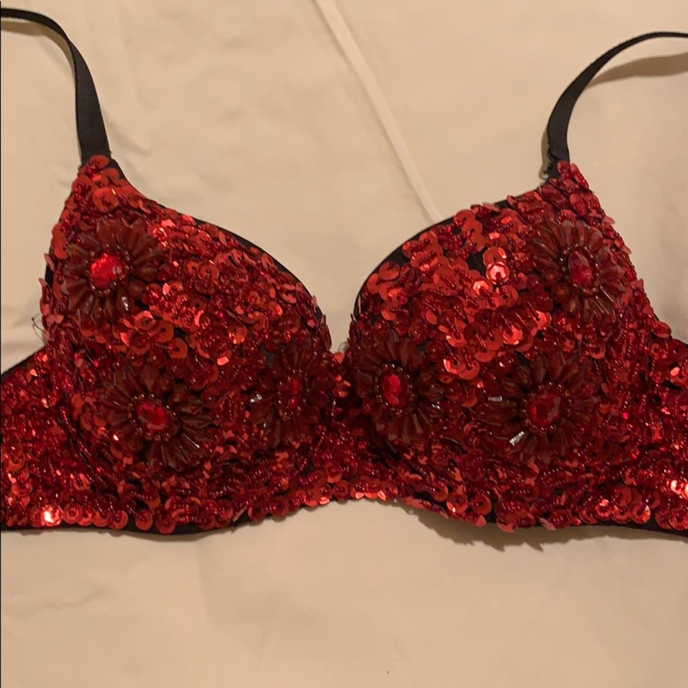 Red sequined bra